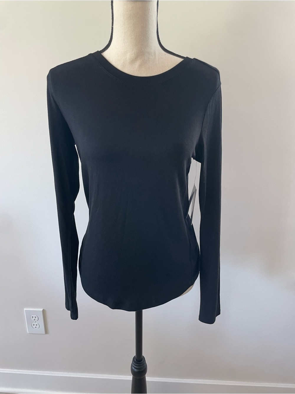Magaschoni G304149 Black Micromodal Long Sleeve Crew Neck Tee New With Tags